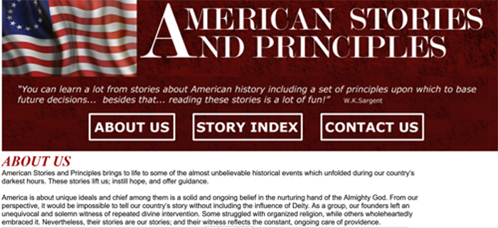 American Stories and Principles; screen shot of home page