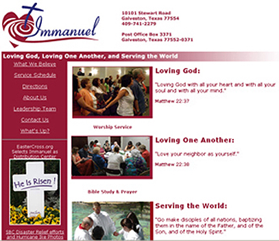 Image of the Immanuel Baptist Church home page.  
